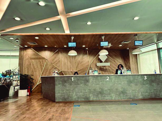 Banking branch with green wall